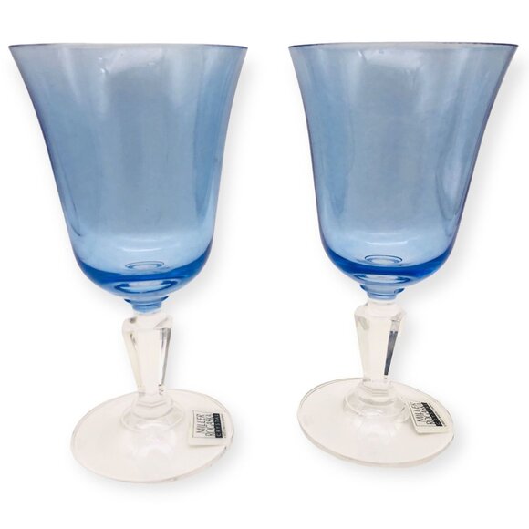 2 New Miller Roganska Lead Crystal Water Goblets Alfresco Blue Hand Blown MINT - Picture 2 of 11